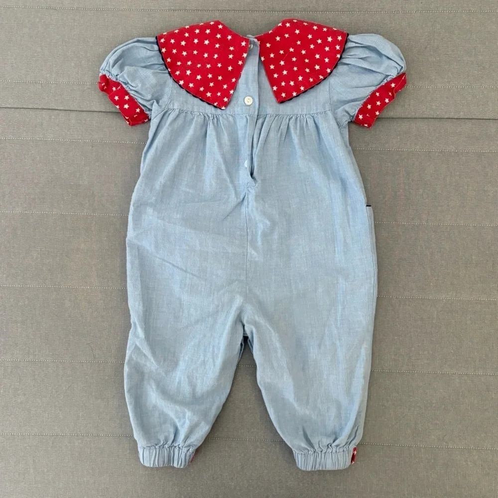 Vintage Kids Navy Patriotic 4th of July Denim Romper Size 18 Months